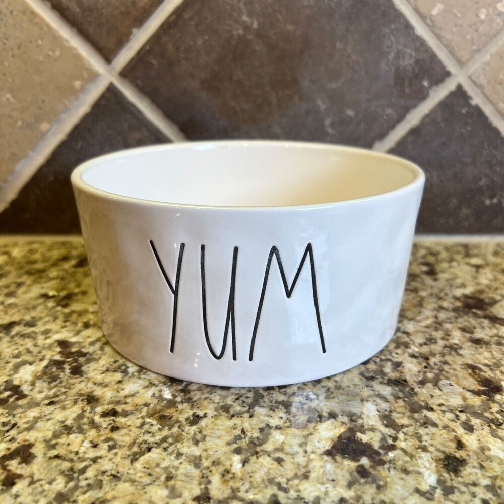 Rae Dunn Artisan Collection YUM Dog Bowl White Ceramic By Magenta Farmhouse